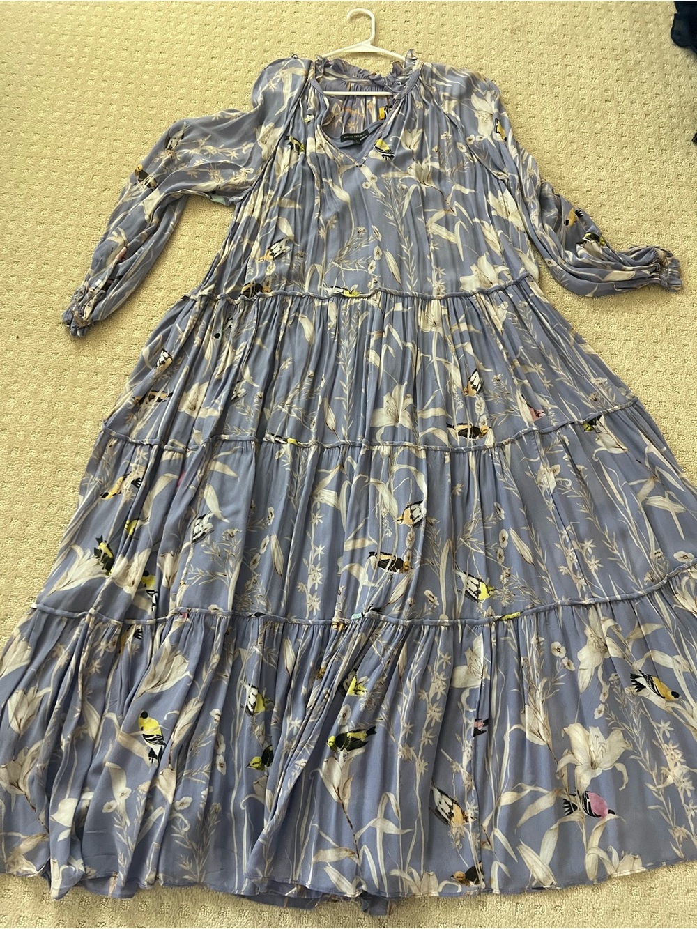 Banana Republic Light Blue Floral Tiered Long Sleeve Dress